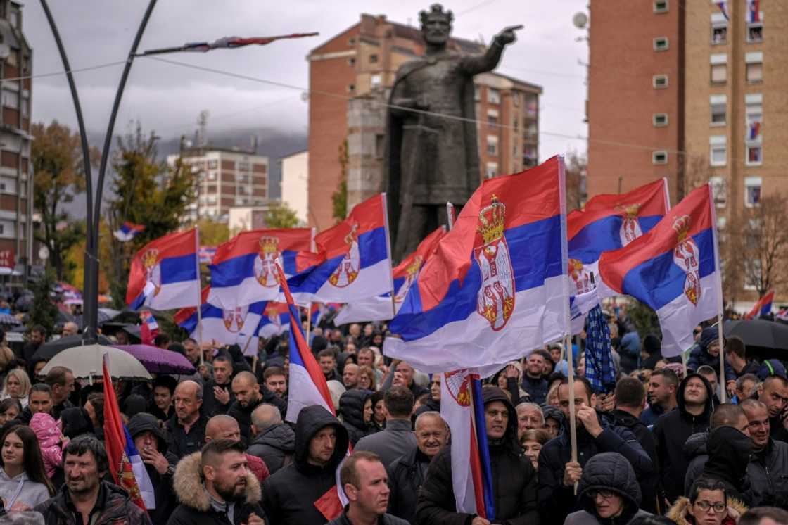 Kosovo Serbs wave Serbian flags during a protest in Mitrovica this month Kosovo Serbs wave Serbian flags during a protest in Mitrovica this month