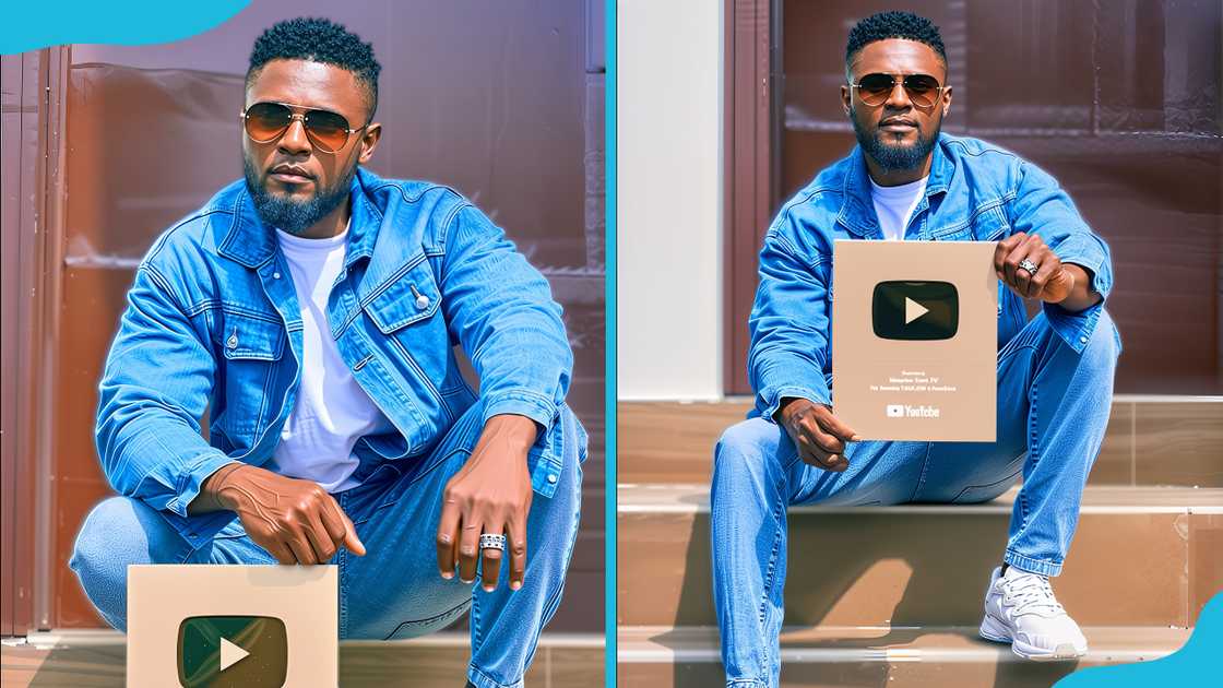 Maurice Sam proudly poses with his YouTube plaque.
