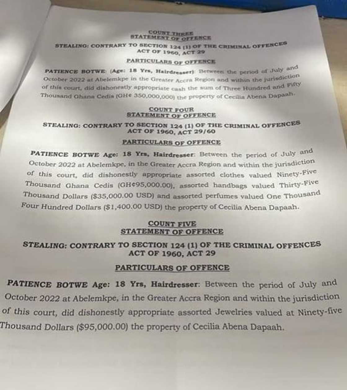 Cecilia Dapaah said she lost $1 million in cash at her residence. Cecilia Dapaah said she lost $1 million in cash at her residence.