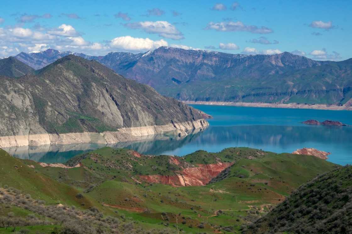Water in Tajikistan's Nurek reservoir (seen here in March 2024) has dropped sharply since late 2024