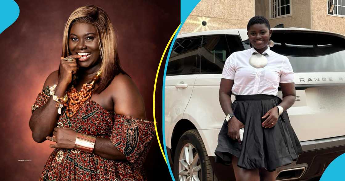 Afua Asantewaa dazzling infront of a white Range Rover