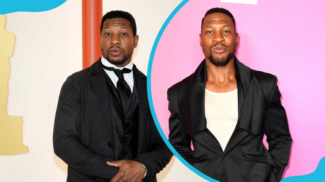 Jonathan Majors attends the 95th Annual Academy Awards (L) and the 2024 BET Awards (R)