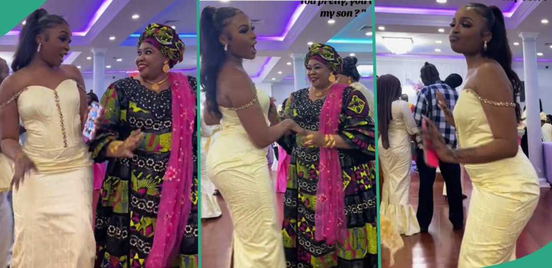 The moment a mother approached a lady on her son's behalf. The moment a mother approached a lady on her son's behalf.