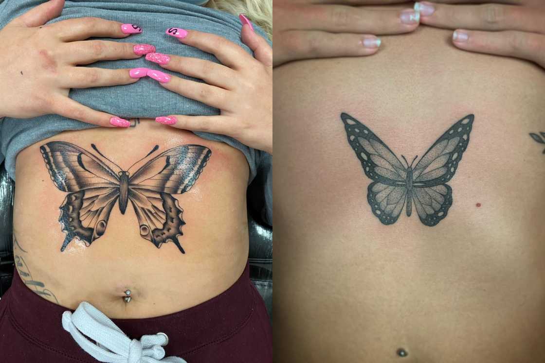 Two ladies with black butterfly tattoos Two ladies with black butterfly tattoos