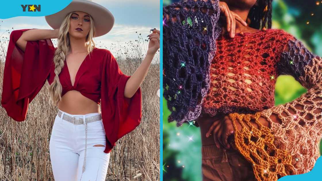 Ladies wearing tops with bell wings. Ladies wearing tops with bell wings.