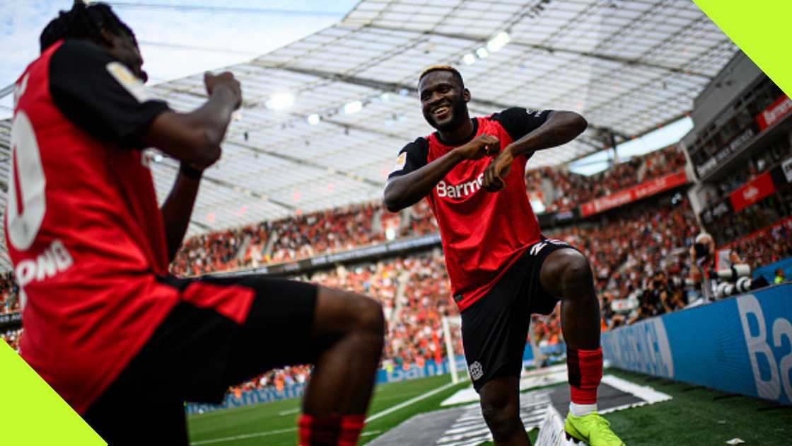 Victor Boniface celebrated Bayer Leverkusen's win Victor Boniface celebrated Bayer Leverkusen's win