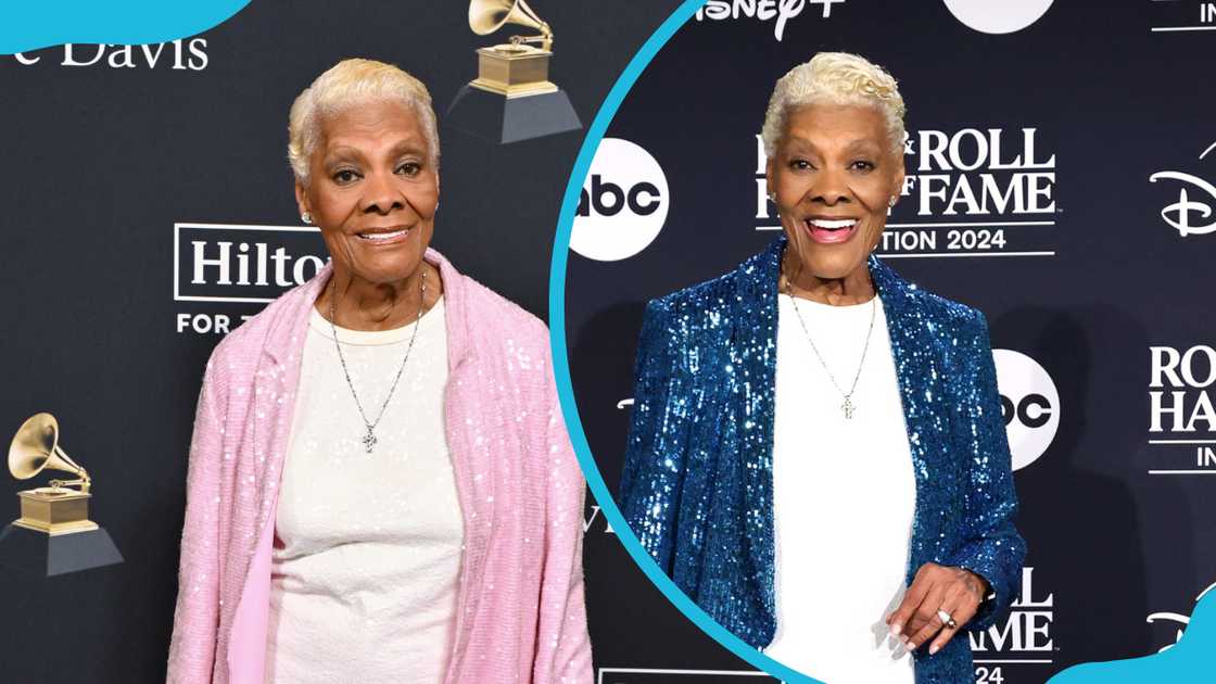 Dionne Warwick at the 66th GRAMMY Awards (L) and the 2024 Rock & Roll Hall Of Fame Induction Ceremony (R) Dionne Warwick at the 66th GRAMMY Awards (L) and the 2024 Rock & Roll Hall Of Fame Induction Ceremony (R)