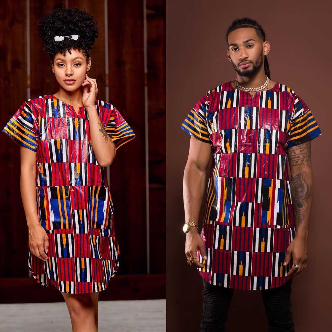 Man and woman wearing Unisex Ankara shirts Man and woman wearing Unisex Ankara shirts
