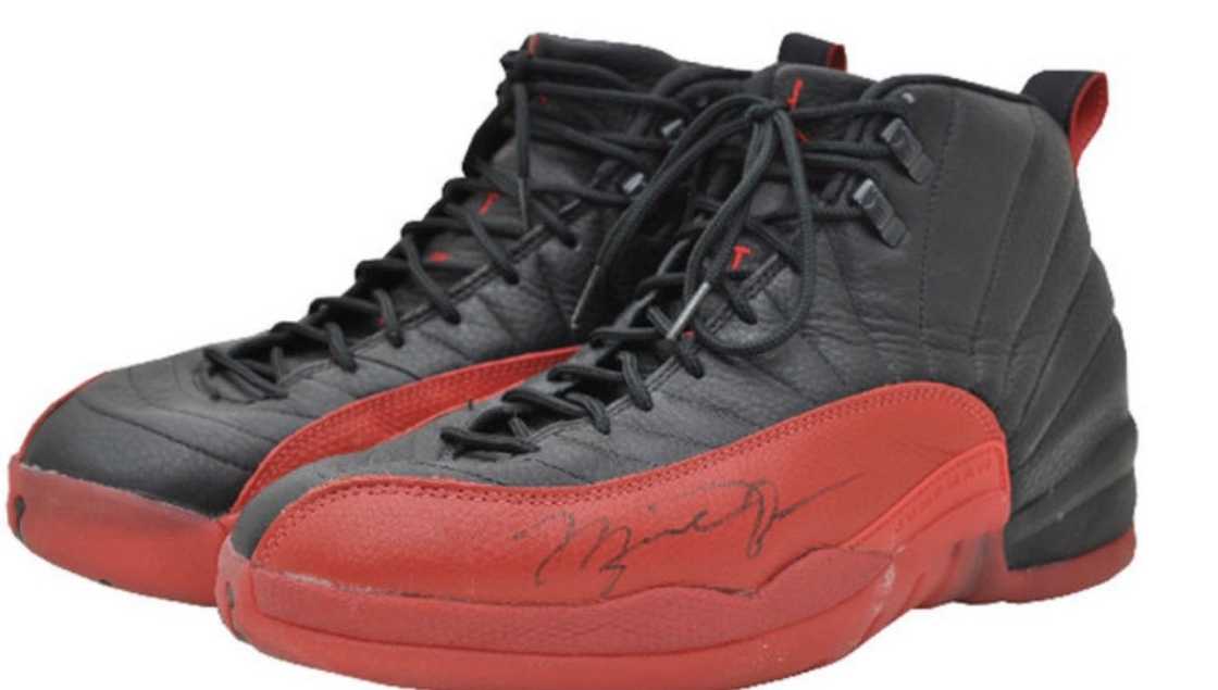 Game-Worn "Flu Game" Air Jordan 12 on a white background Game-Worn "Flu Game" Air Jordan 12 on a white background