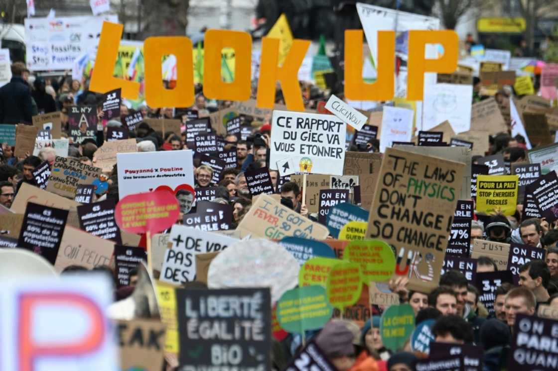 Climate protesters in Paris this year used slogans inspired by Netflix film 'Don't Look Up' Climate protesters in Paris this year used slogans inspired by Netflix film 'Don't Look Up'