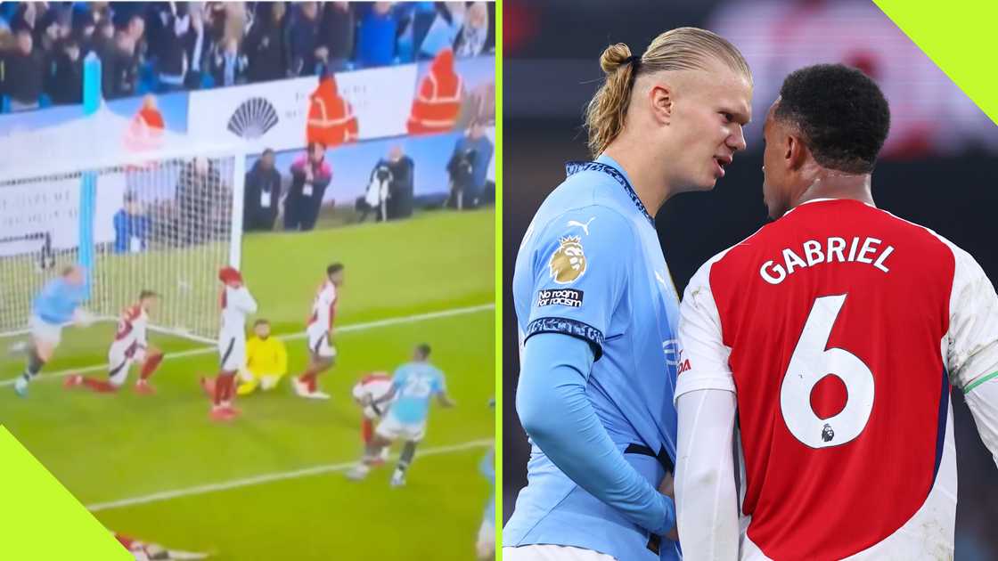 Haaland throws ball at Gabriel’s head after Man City’s late equaliser against Arsenal