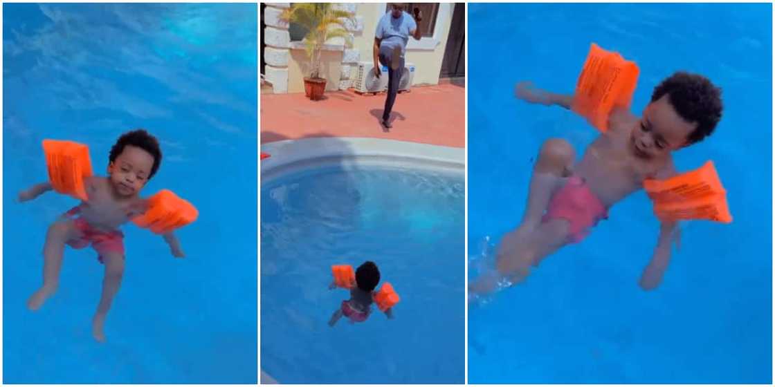 Regina Daniels' son Munir swims Regina Daniels' son Munir swims