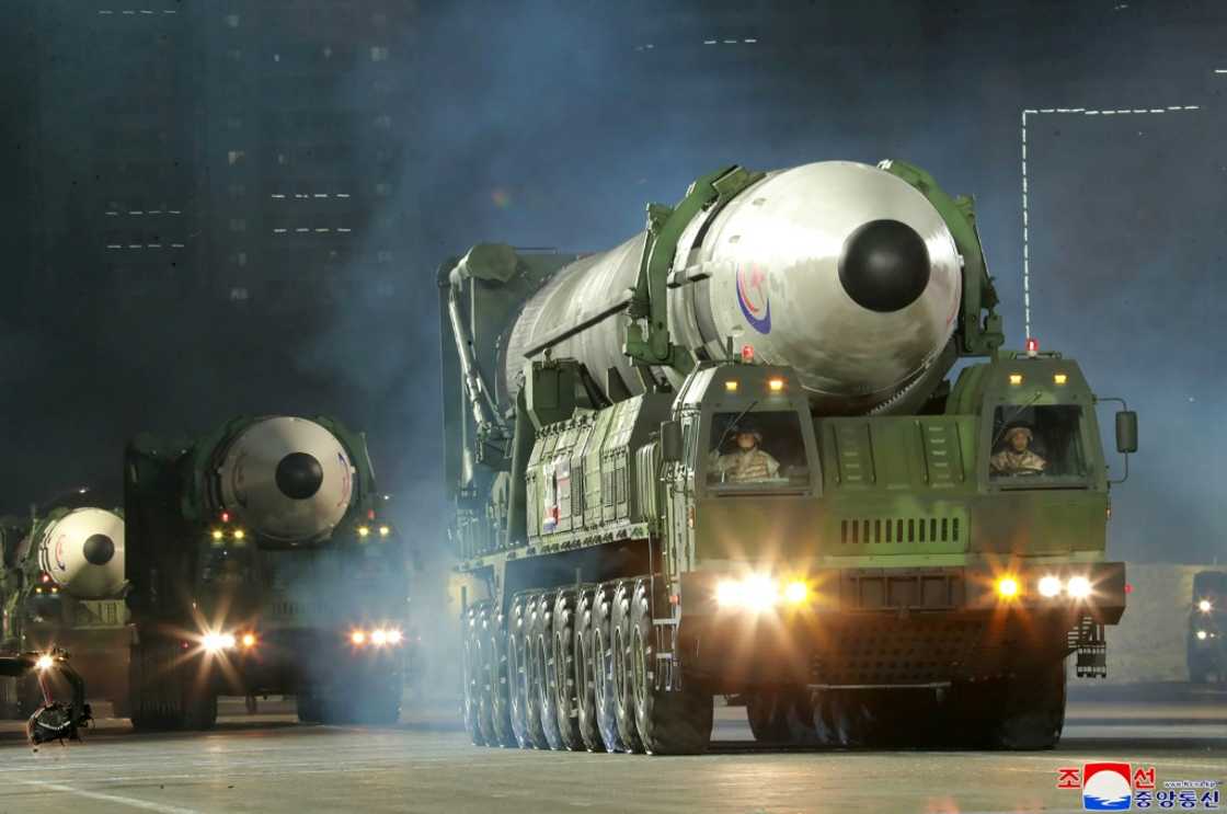 File North Korean state media photo of intercontinental ballistic missiles on display during a military parade in Pyongyang in April 2022 File North Korean state media photo of intercontinental ballistic missiles on display during a military parade in Pyongyang in April 2022