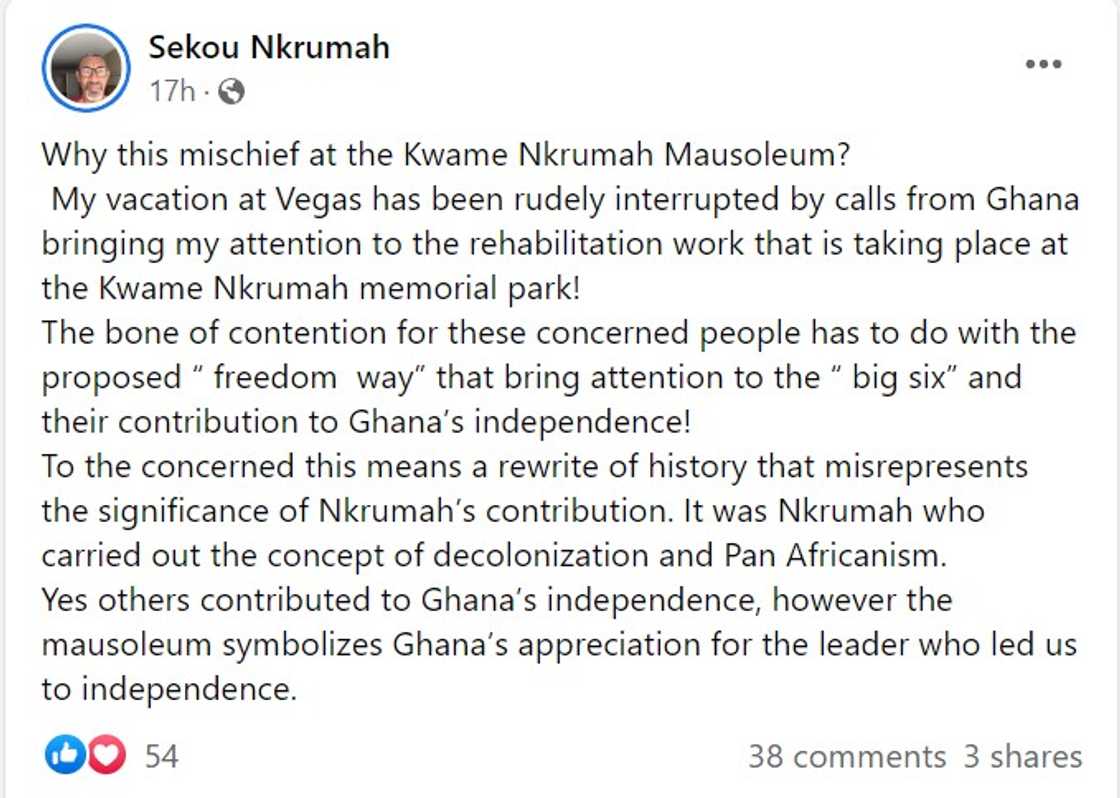 Sekou Nkrumah Facebook post Sekou Nkrumah Facebook post