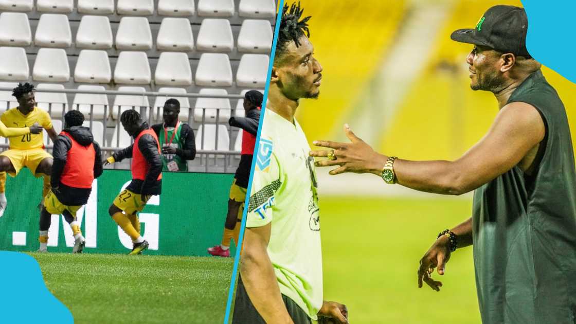 Asamoah Gyan celebrates Mohammed Kudus' goal. Asamoah Gyan celebrates Mohammed Kudus' goal.