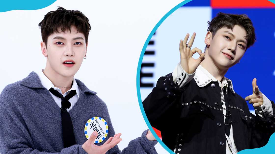 Seok Matthew is at the MBC Every1 variety show “Weekly Idol” in Goyang, South Korea (left). He is at the HELLO showcase in Seoul, South Korea (right)