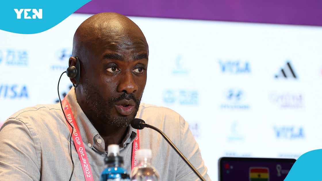 Otto Addo, Head Coach of Ghana, speaks to the media in the post match press conference after the team's defeat during the FIFA World Cup Qatar 2022 Group H match between Ghana and Uruguay at Al Janoub Stadium on December 02, 2022 in Al Wakrah, Qatar Otto Addo, Head Coach of Ghana, speaks to the media in the post match press conference after the team's defeat during the FIFA World Cup Qatar 2022 Group H match between Ghana and Uruguay at Al Janoub Stadium on December 02, 2022 in Al Wakrah, Qatar