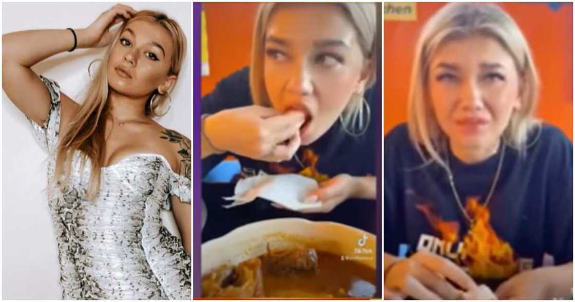 Russian dancer Jane, Yoofi Greene's girlfriend tries Ghana fufu for the first time