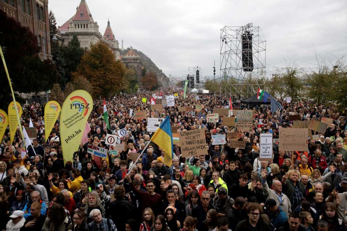 Thousands marched in Budapest against the government's education policies Thousands marched in Budapest against the government's education policies