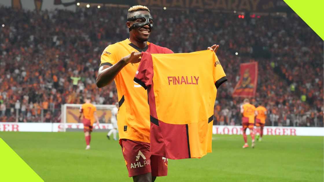 Victor Osimhen celebrates scoring for Galatasaray