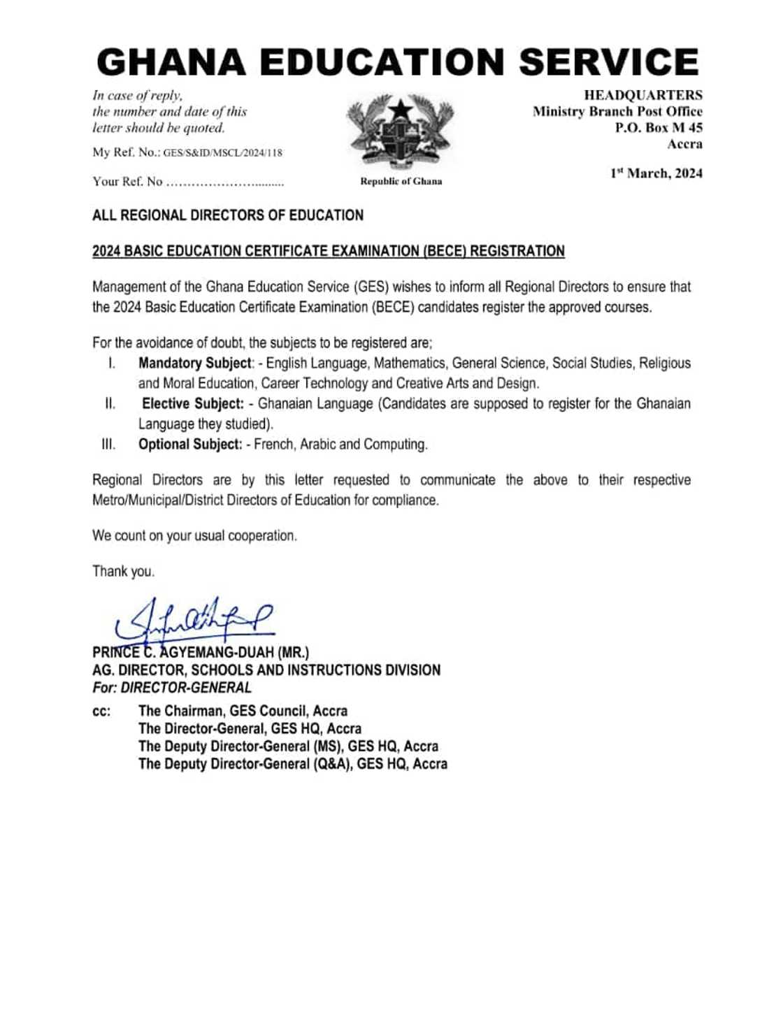 2024 BECE: GES Clarifies Confusion; Computing Now Optional 2024 BECE: GES Clarifies Confusion; Computing Now Optional