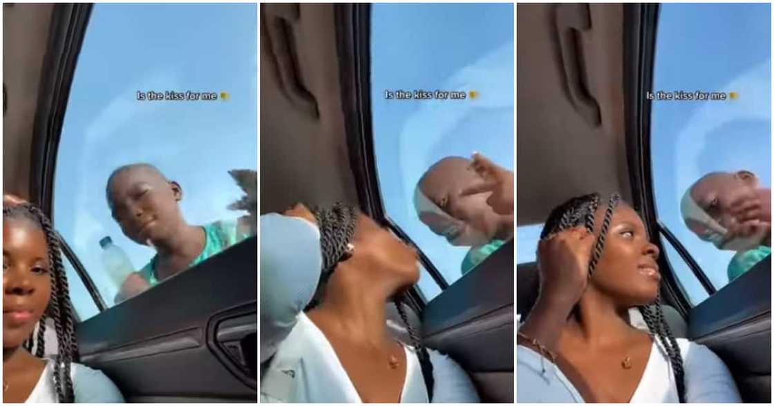 Lady blows kiss to boy, blows kiss to hawker, Nigerianlady blows kiss from car window Lady blows kiss to boy, blows kiss to hawker, Nigerianlady blows kiss from car window