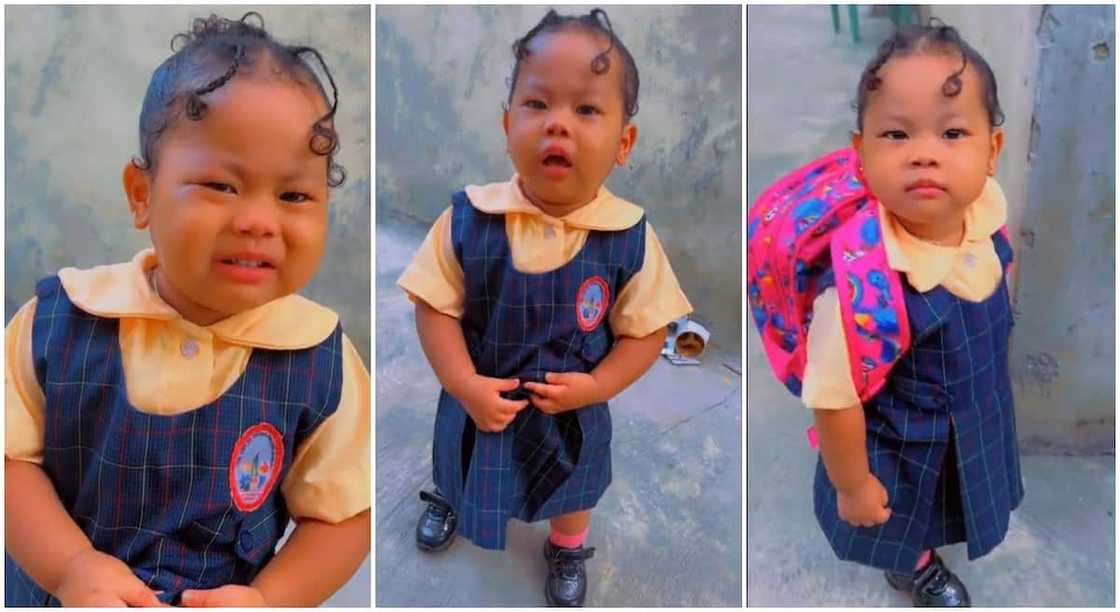 Photo of Nigerian baby girl who cried on her first day of school.