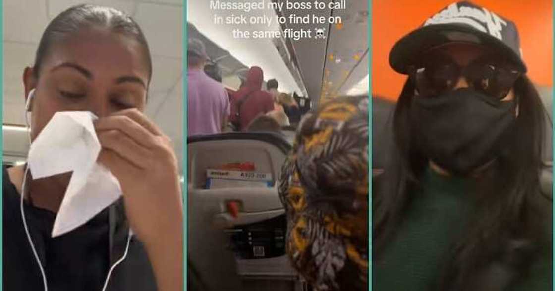 Lady who lied to her boss about being sick meets him on same flight with her