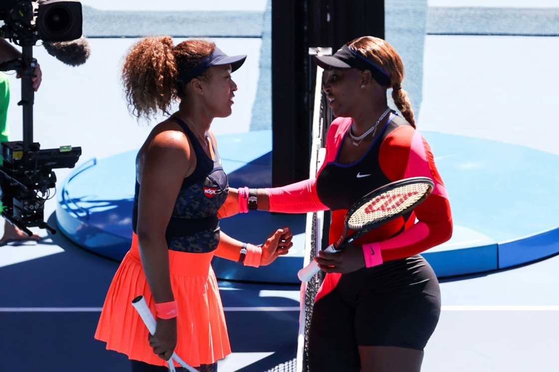 Naomi Osaka (L) and Serena Williams -- seen at the 2021 Australian Open -- are the only two women on the Forbes top 50 list of best-paid athletes