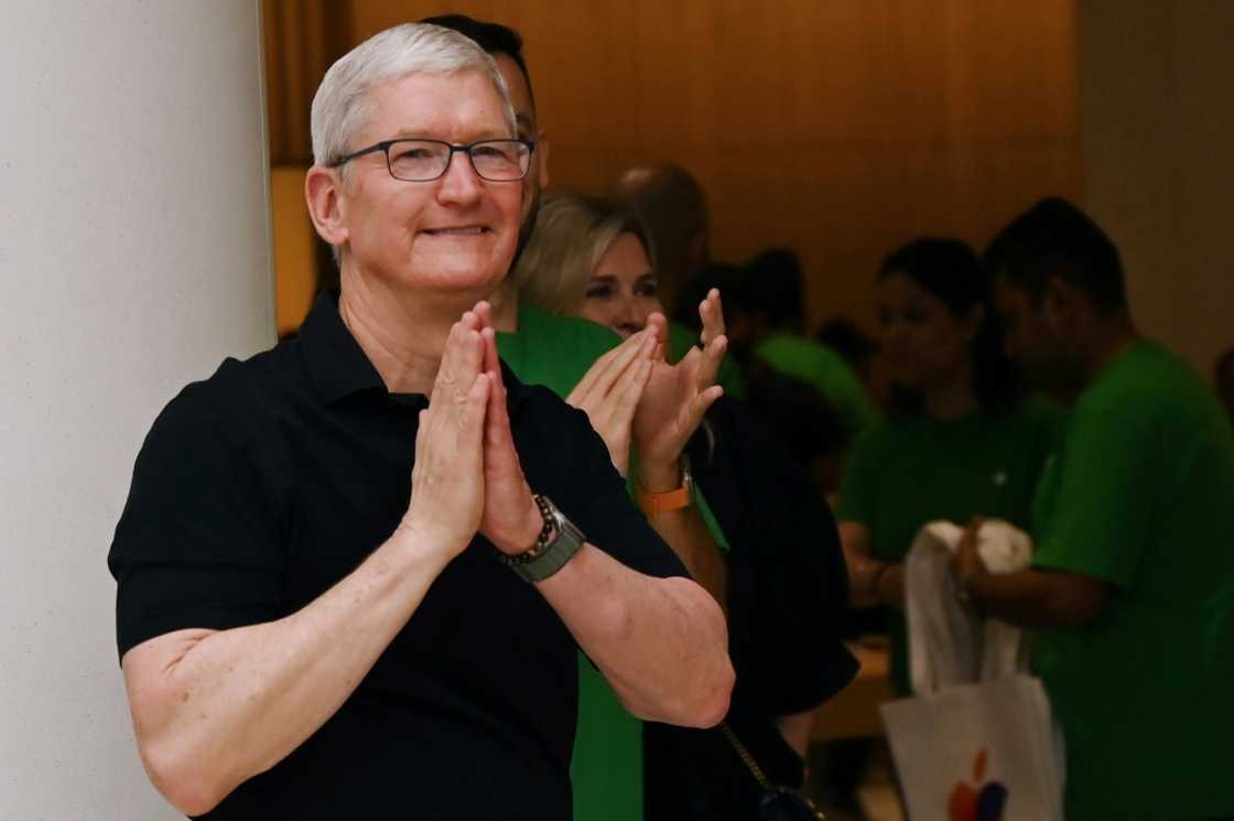 Apple CEO Tim Cook attends the opening of New Delhi's first Apple retail store on April 20, 2023 Apple CEO Tim Cook attends the opening of New Delhi's first Apple retail store on April 20, 2023