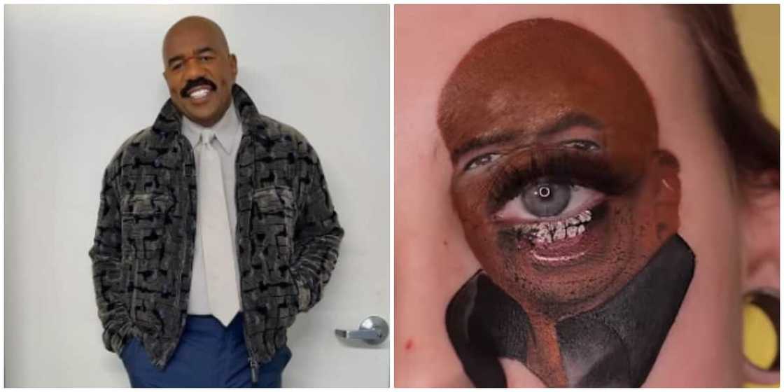 Photos of Steve Harvey and the eye painting.