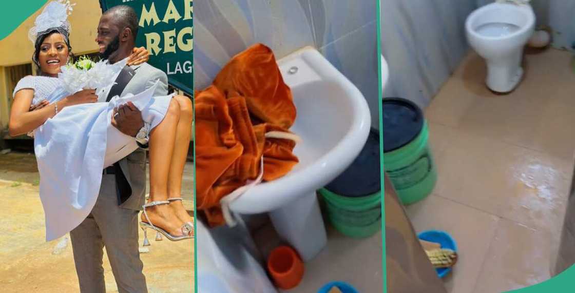 Nigerian lady cries out after finding husband's wedding ring in bathroom Nigerian lady cries out after finding husband's wedding ring in bathroom