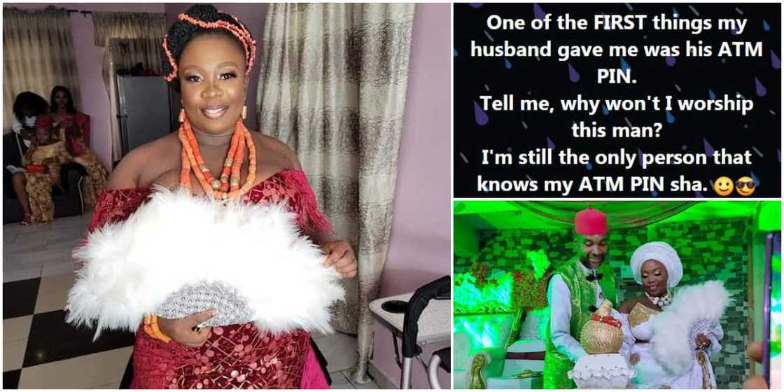 Nigerians react as lady whose bride price wasn't paid during wedding says hubby gave her his ATM pin but doesn't know hers