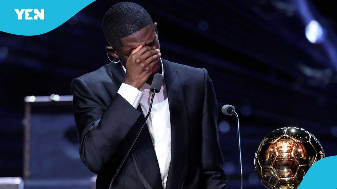 Lamine Yamal, Yamal's first reaction, Ousmane Dembele, Dembele cries, Dembele wins Ballon d'Or, Ballon d’Or Award, FC Barcelona, Theatre du Chatelet, Paris, PSG. Lamine Yamal, Yamal's first reaction, Ousmane Dembele, Dembele cries, Dembele wins Ballon d'Or, Ballon d’Or Award, FC Barcelona, Theatre du Chatelet, Paris, PSG.