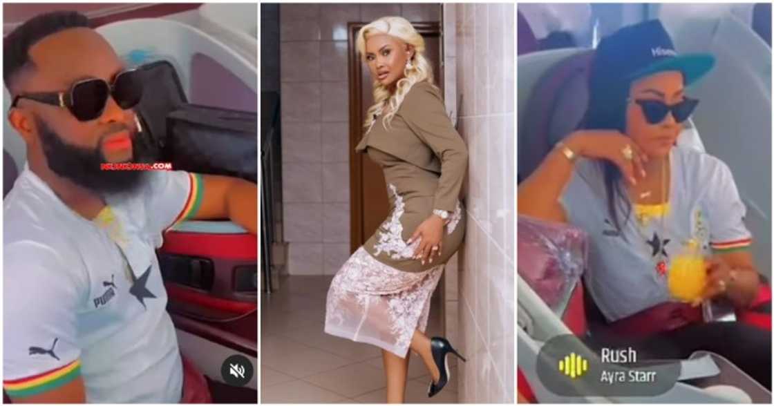 McBrown and her husband chill on plane to Qatar. McBrown and her husband chill on plane to Qatar.