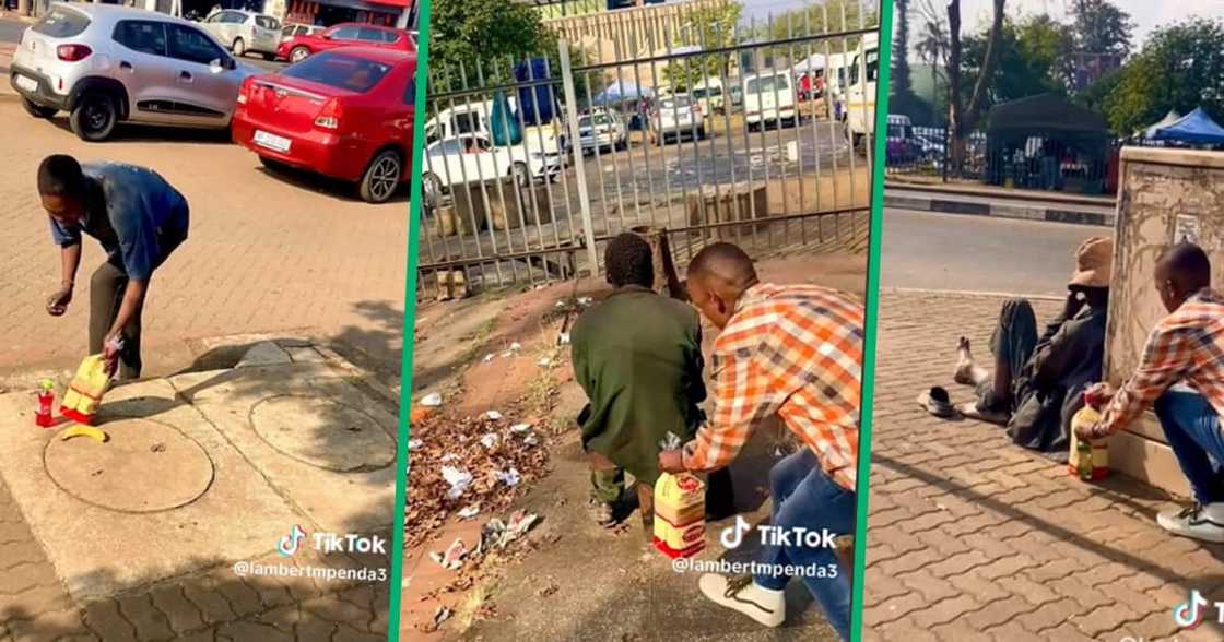 Kind man feeding the homeless