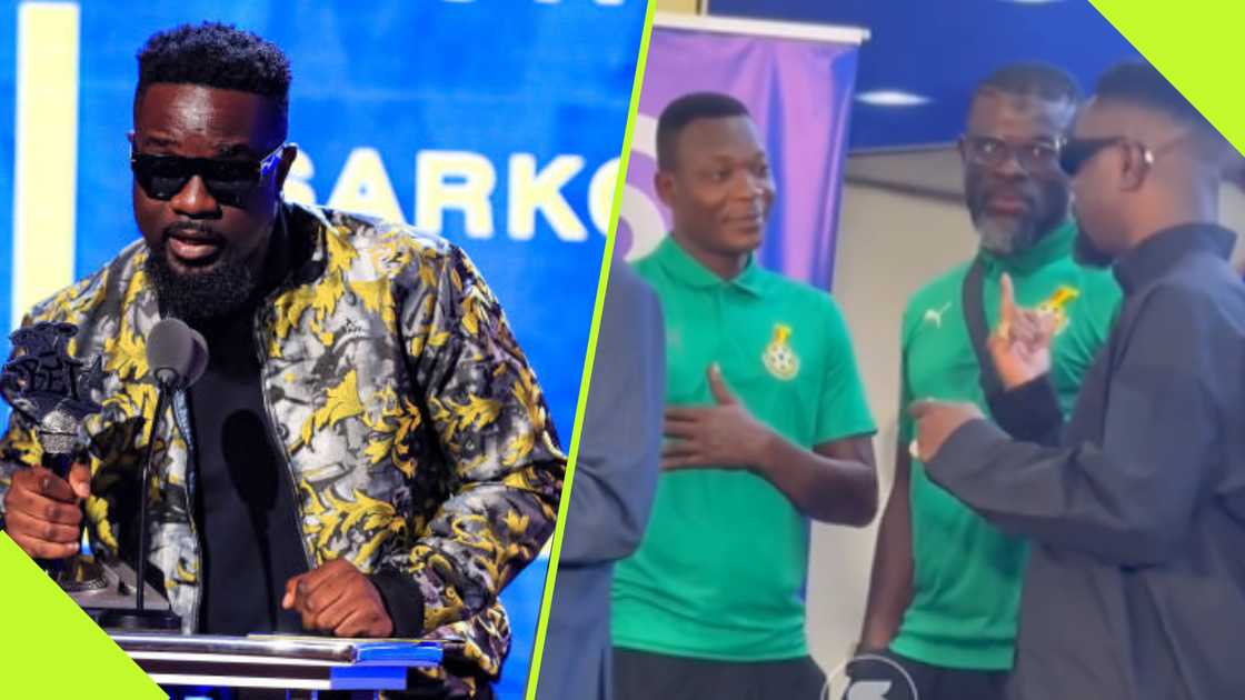 Sarkodie met Ghana coach John Paintsil and Fatau Dauda. Sarkodie met Ghana coach John Paintsil and Fatau Dauda.