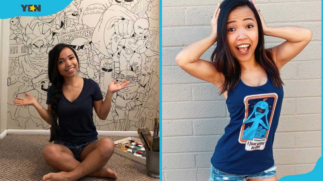 Asta Young sits on the floor (L). Young holds her head in awe! (R) Asta Young sits on the floor (L). Young holds her head in awe! (R)