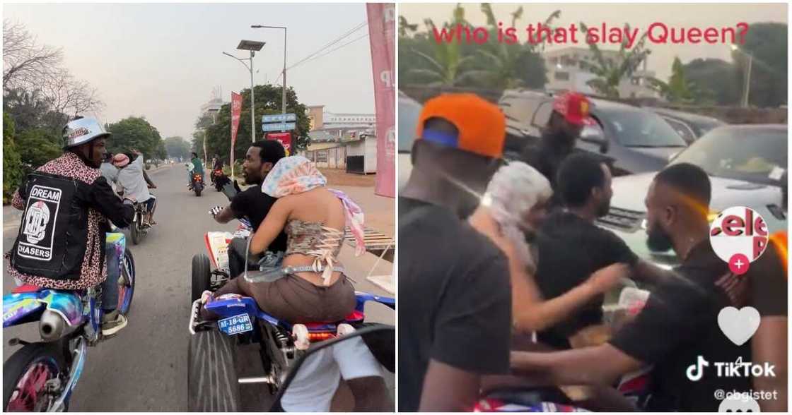 Photos of lady joining Meek Mill's bike in Ghana