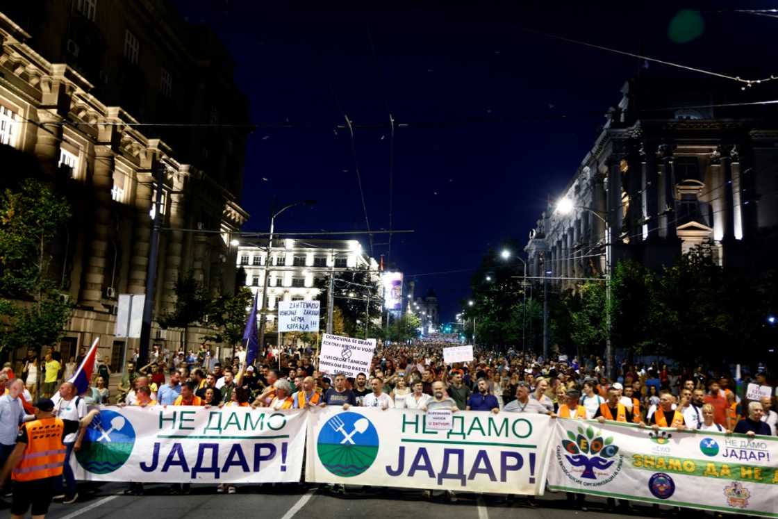 Thousands chanted slogans against the mine as they rallied in downtown Belgrade