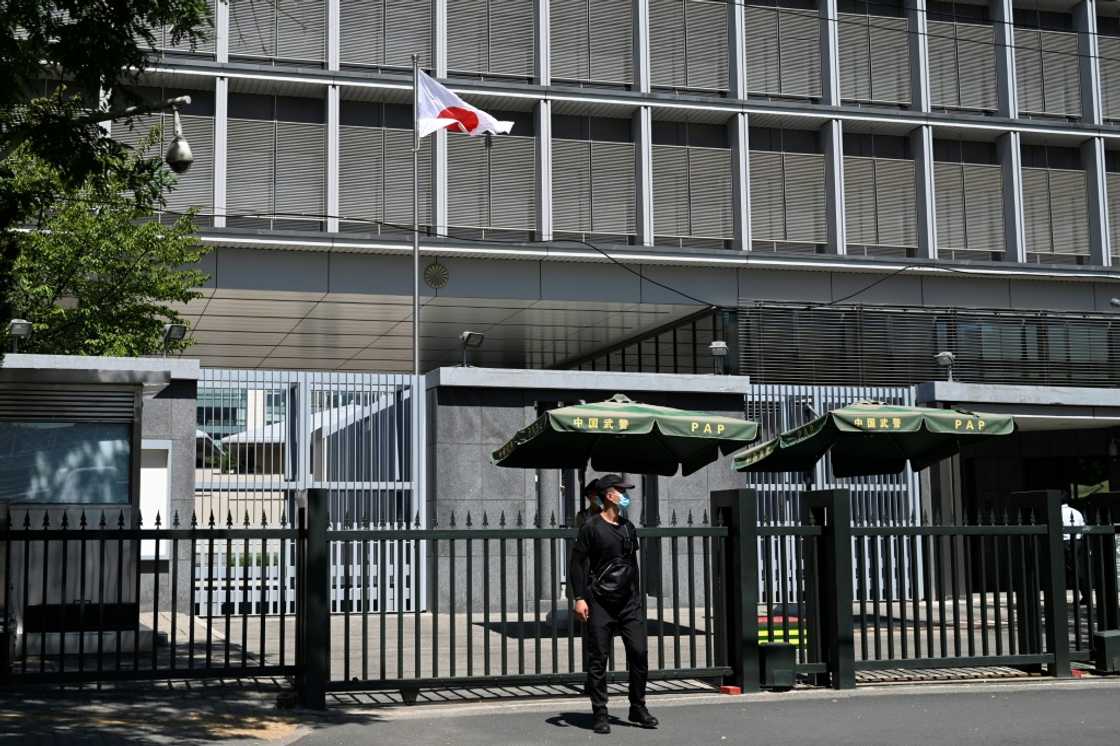 A brick was thrown at Japan's embassy in Beijing after the treated wastewater was released