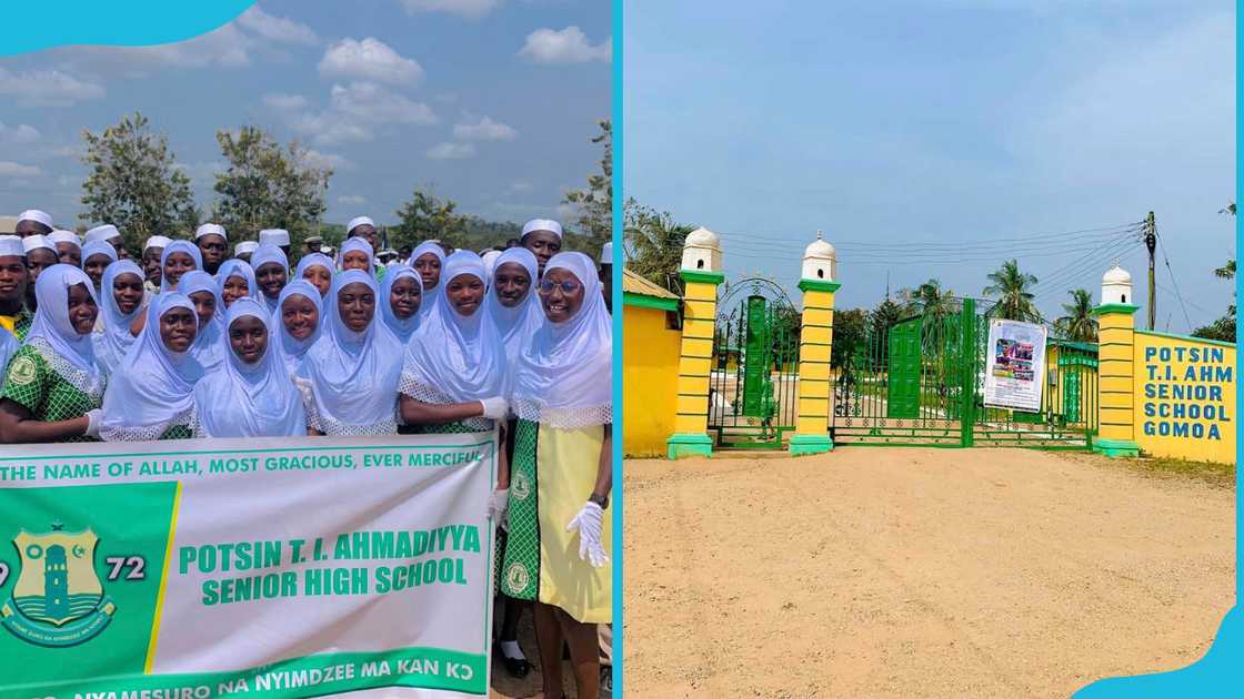 Potsin T.I Ahmadiyya Senior High School students and main gate Potsin T.I Ahmadiyya Senior High School students and main gate