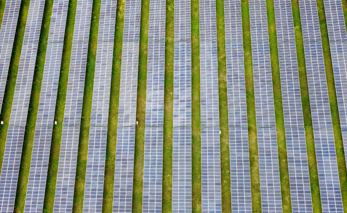 This aerial view shows solar panels at Sao Mai solar energy plant in Vietnam's An Giang province This aerial view shows solar panels at Sao Mai solar energy plant in Vietnam's An Giang province
