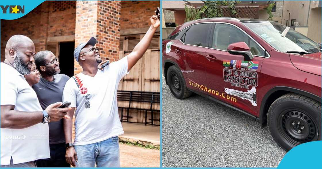 Photo of Wanderlust Ghana members and a car for the planned Accra to Paris trip