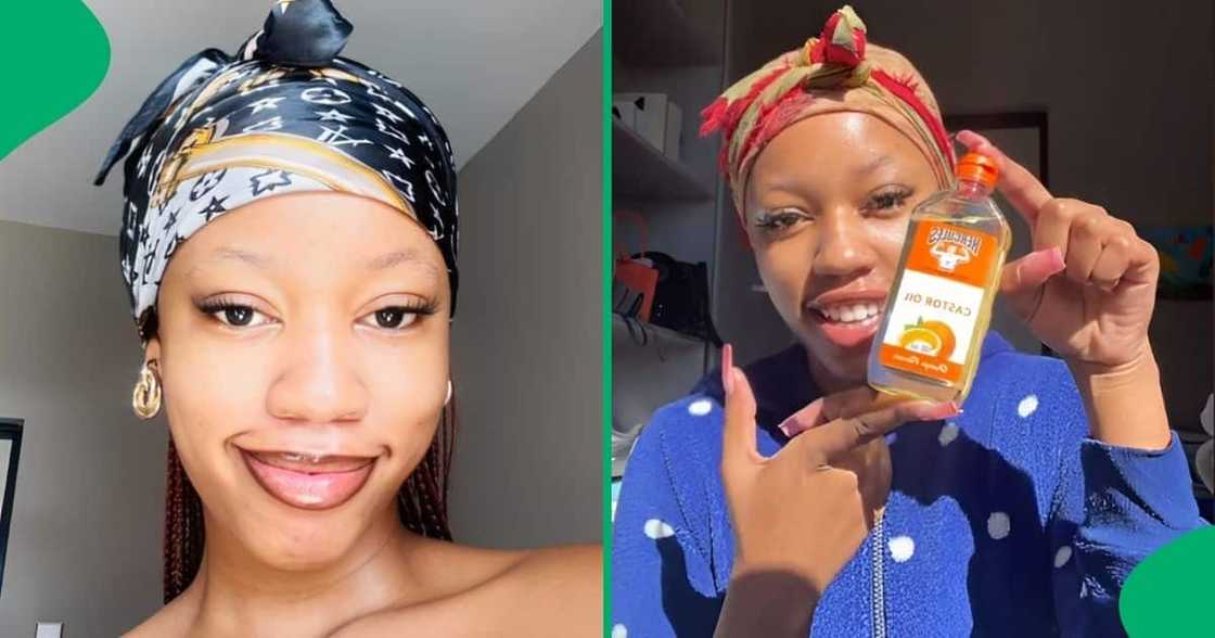 A South African woman, Simmy Ndlabu, posted a TikTok video showing herself drinking a whole bottle of castor oil A South African woman, Simmy Ndlabu, posted a TikTok video showing herself drinking a whole bottle of castor oil