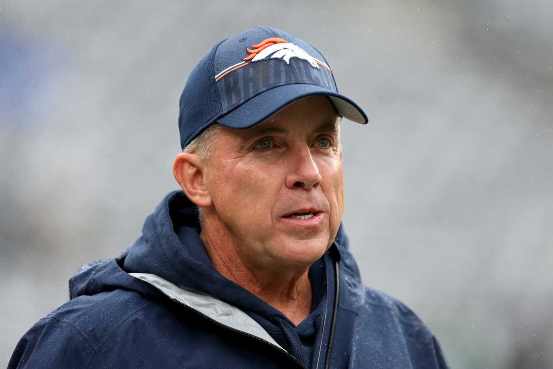 Sean Payton of the Denver Broncos looks on before a game against the New York Jets