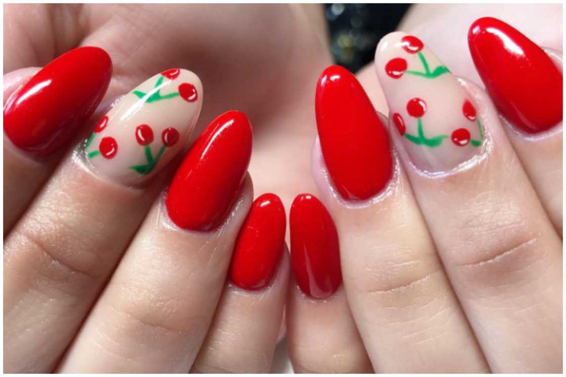 Classic red nails with art Classic red nails with art
