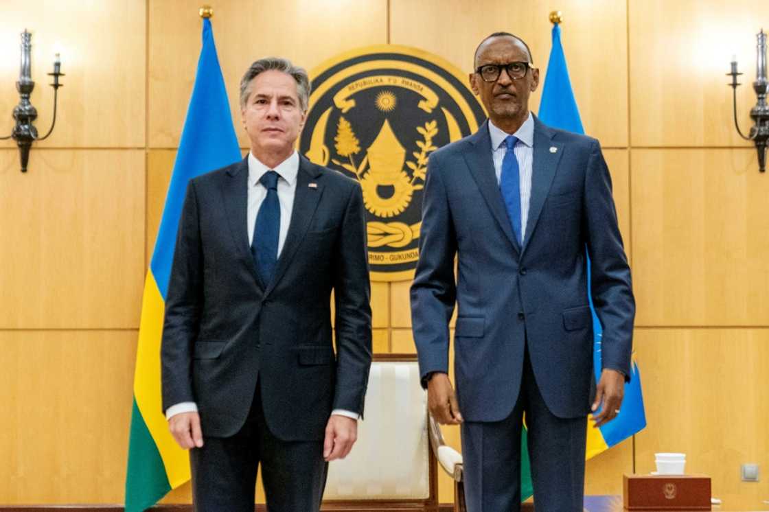 US Secretary of State Antony Blinken (left) met Rwandan President Paul Kagame on the final leg of an African tour US Secretary of State Antony Blinken (left) met Rwandan President Paul Kagame on the final leg of an African tour