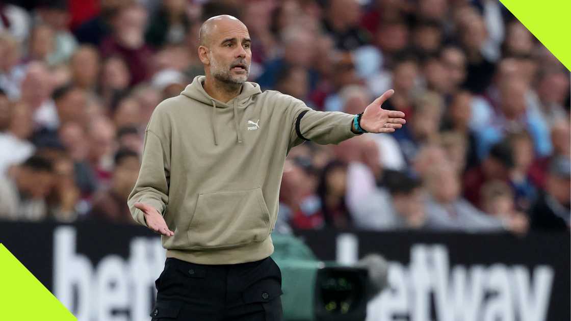 Pep Guardiola on the touchline during Manchester City's 4-1 win over West Ham.