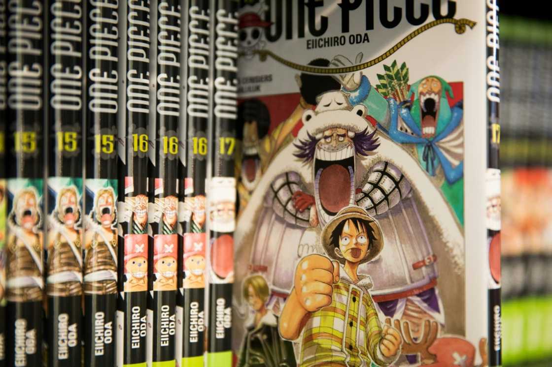 "One piece" comic books by author Eiichiro Oda are displayed at the Paris Book Fair 2019 "One piece" comic books by author Eiichiro Oda are displayed at the Paris Book Fair 2019
